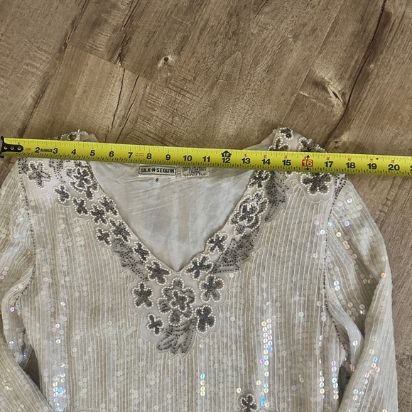 Vintage silk N sequin beaded dress.100% silk EUC Elegant Cream FloralEmbellished - Picture 5 of 8